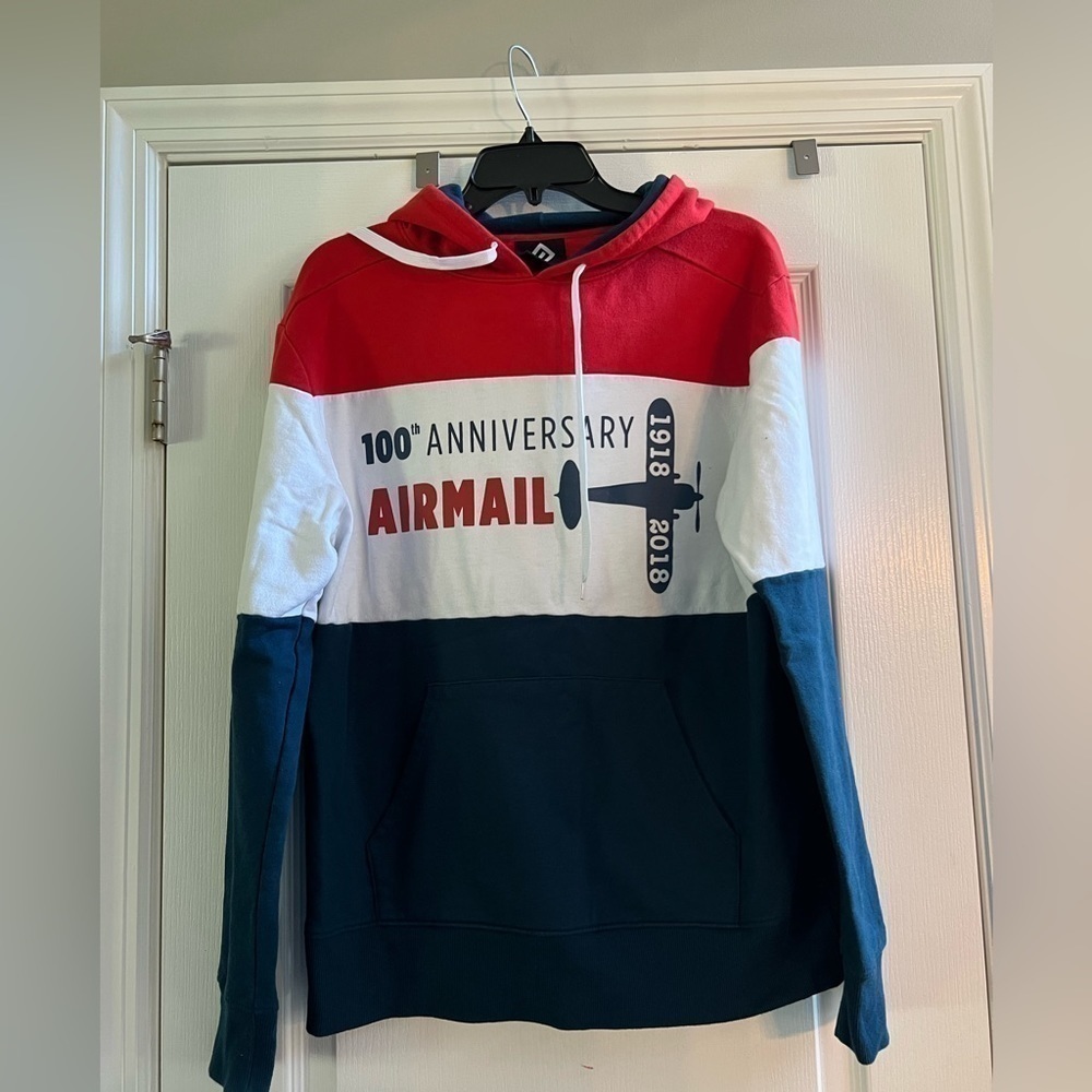 Red/White/Blue Stripped 100th Anniversary Airmail 1918-2018 Hoodie Size M
